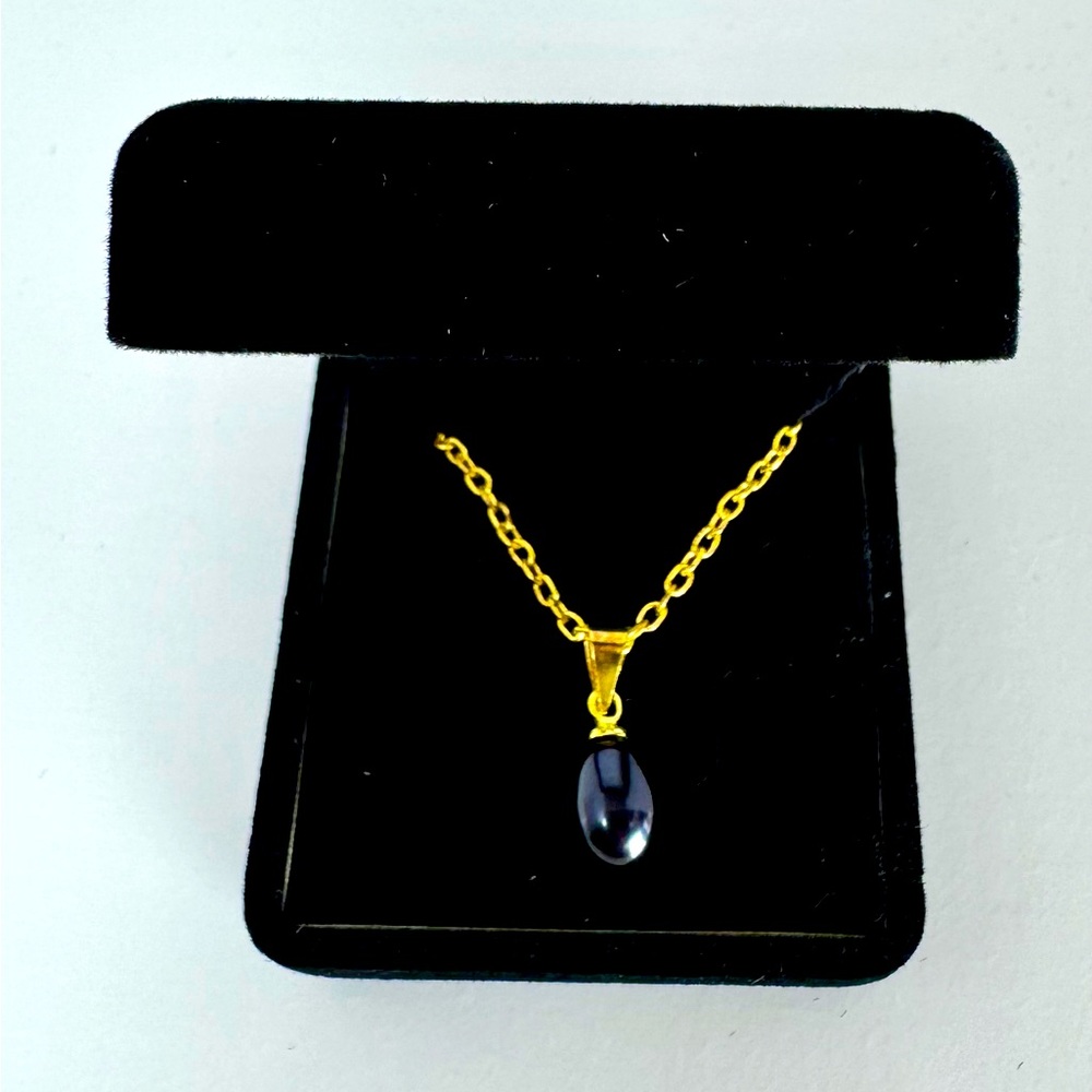 18K Gold Plated Black Pearl Pendant Necklace #1090